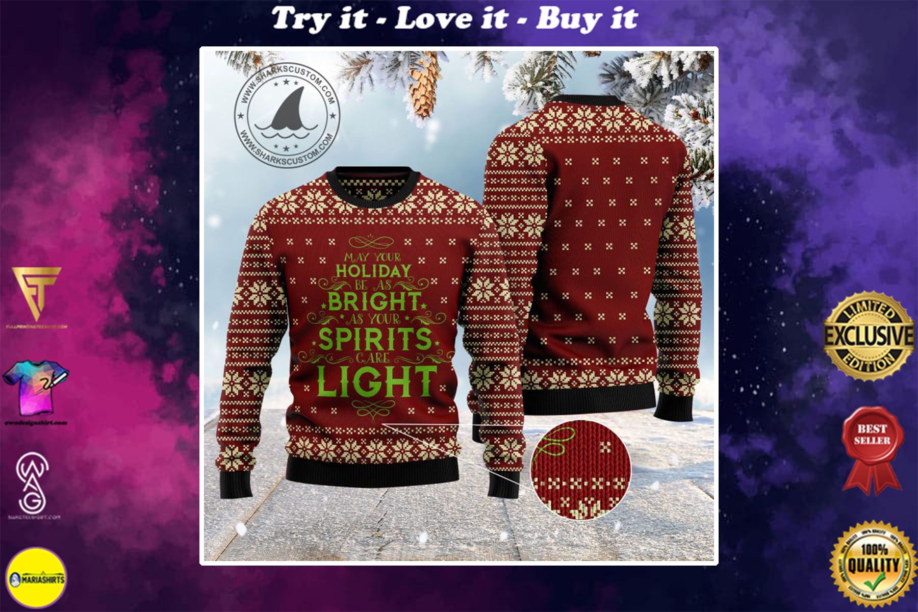 [special edition] may your holiday be as bright as your spirits are light ugly christmas sweater – maria