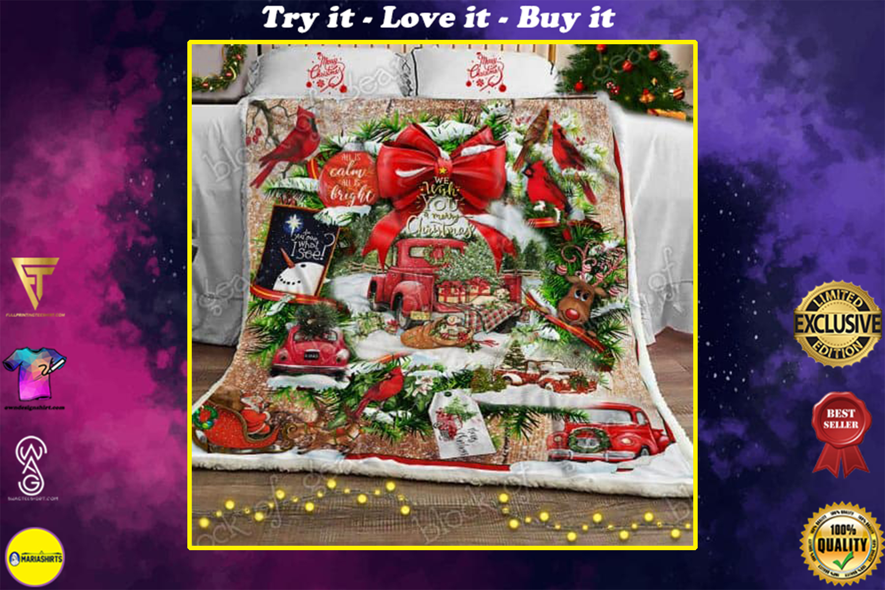 [special edition] red truck we wish you a merry christmas blanket – maria