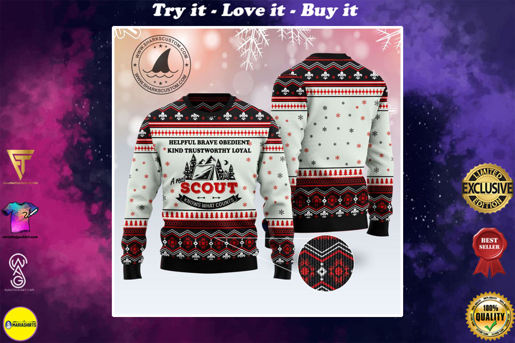 [special edition] a real scout knows what counts all over printed ugly christmas sweater – maria