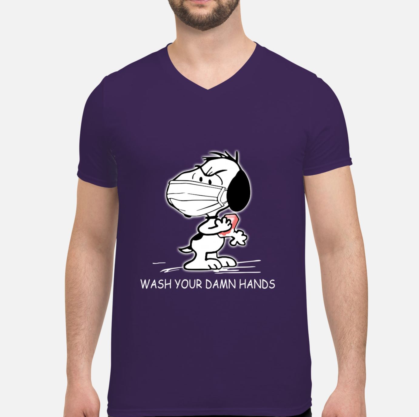 Snoopy wearing mask wash your damn hands v-neck tee - Copy