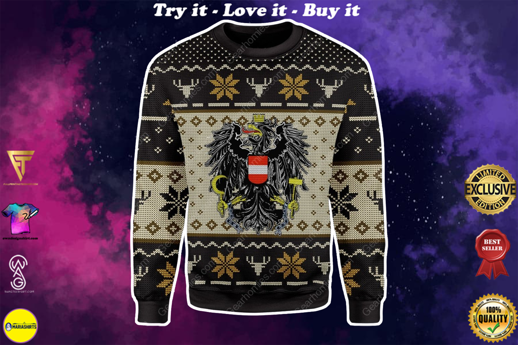 coat of arms of austria all over printed ugly christmas sweater