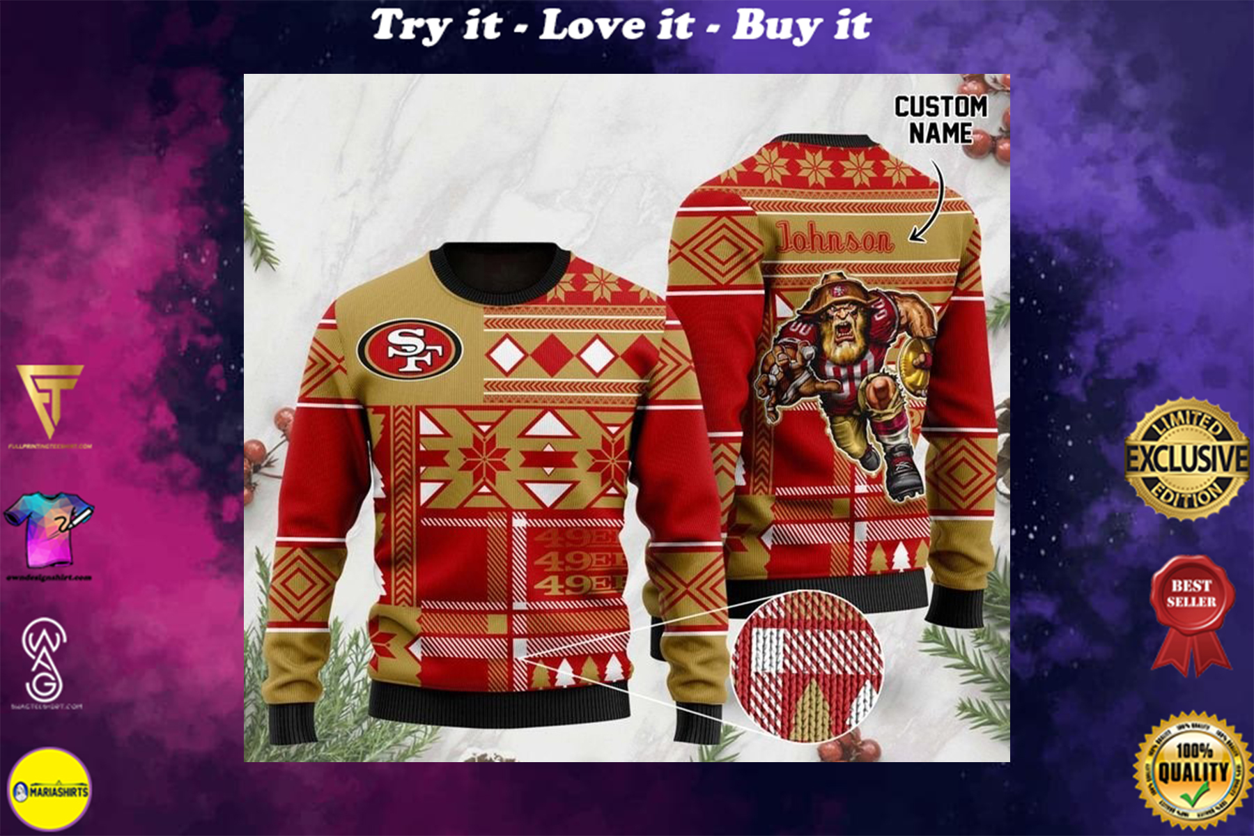 [special edition] custome name san francisco 49ers football team christmas ugly sweater – maria