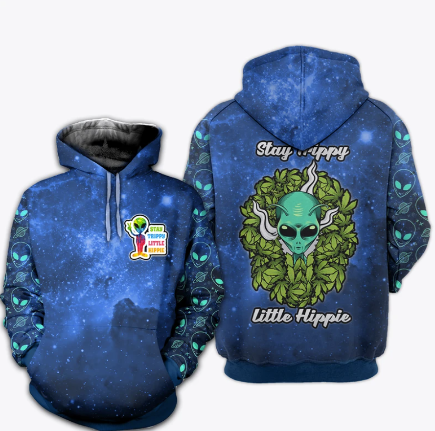 Alien stay trippy little hippie all over printed 3D hoodie – dnstyles