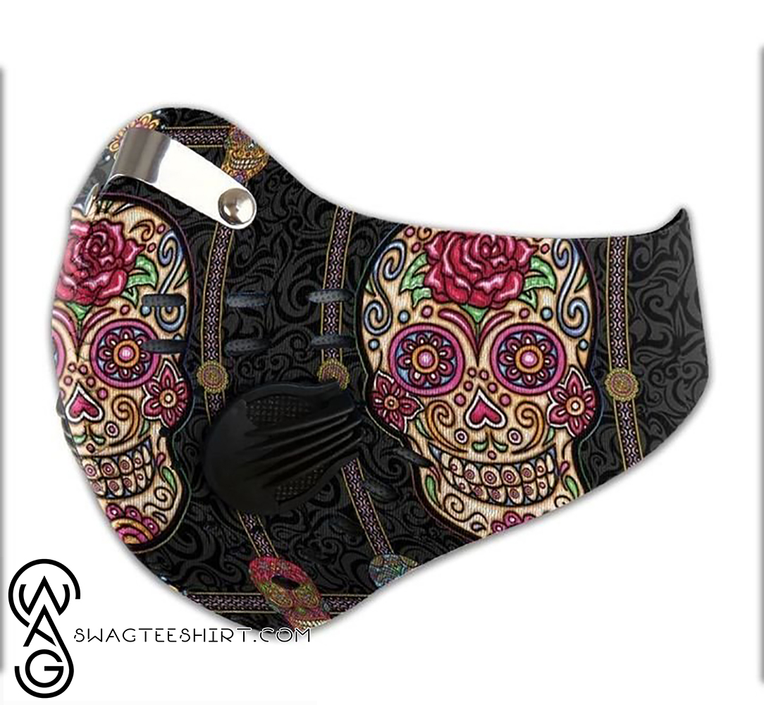 Sugar skull day of the dead carbon pm 2,5 face mask