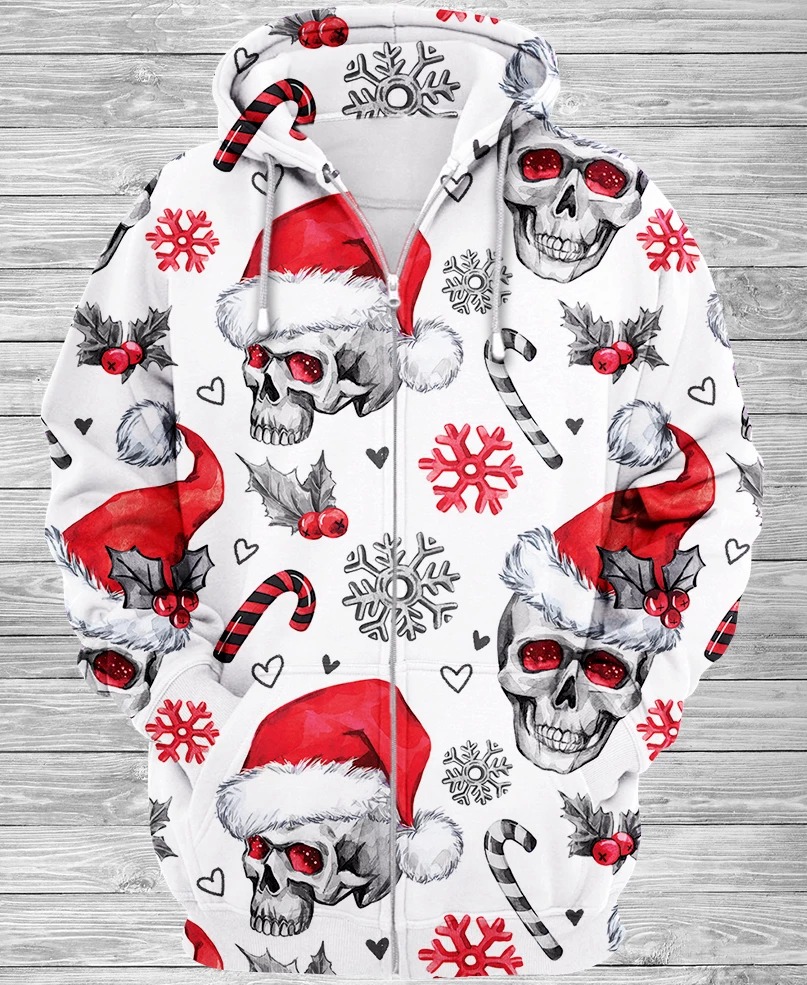 Christmas Skull 3D All Over Printed Zip Hoodie