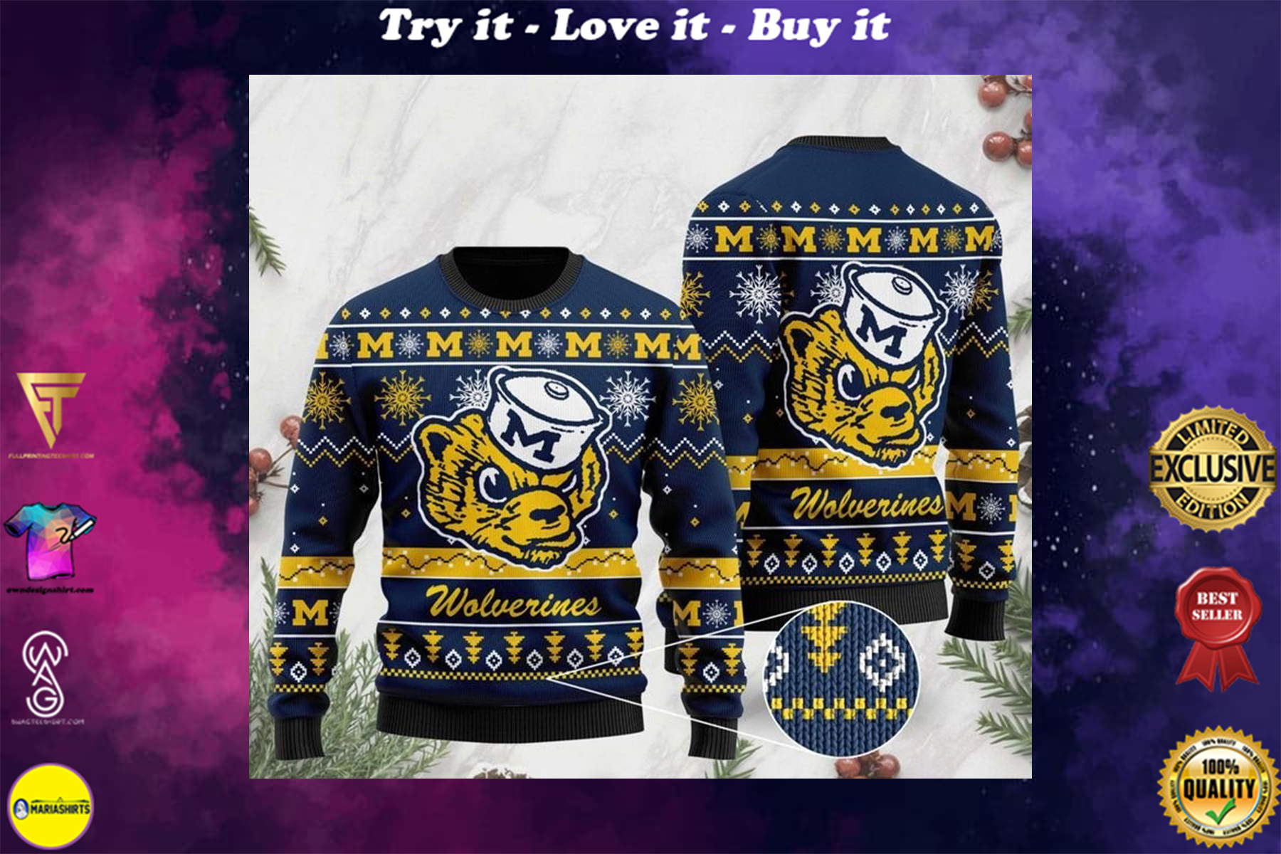 [special edition] the michigan wolverines football christmas ugly sweater – maria