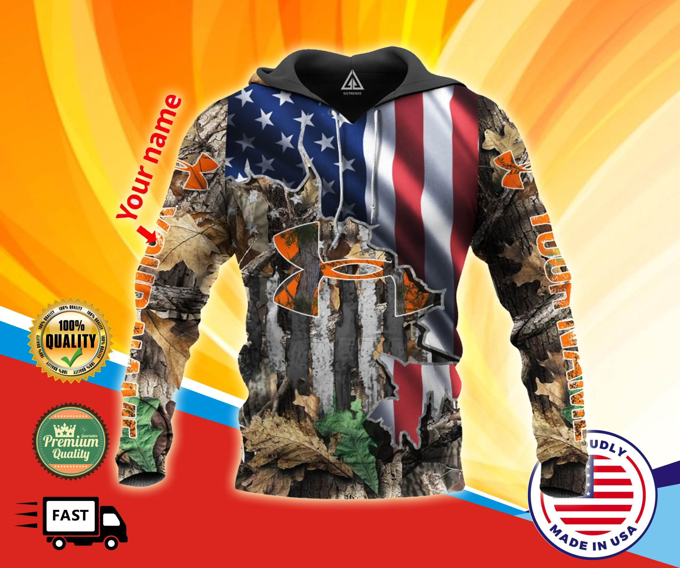 Under Armour American flag custom name 3d hoodie 1