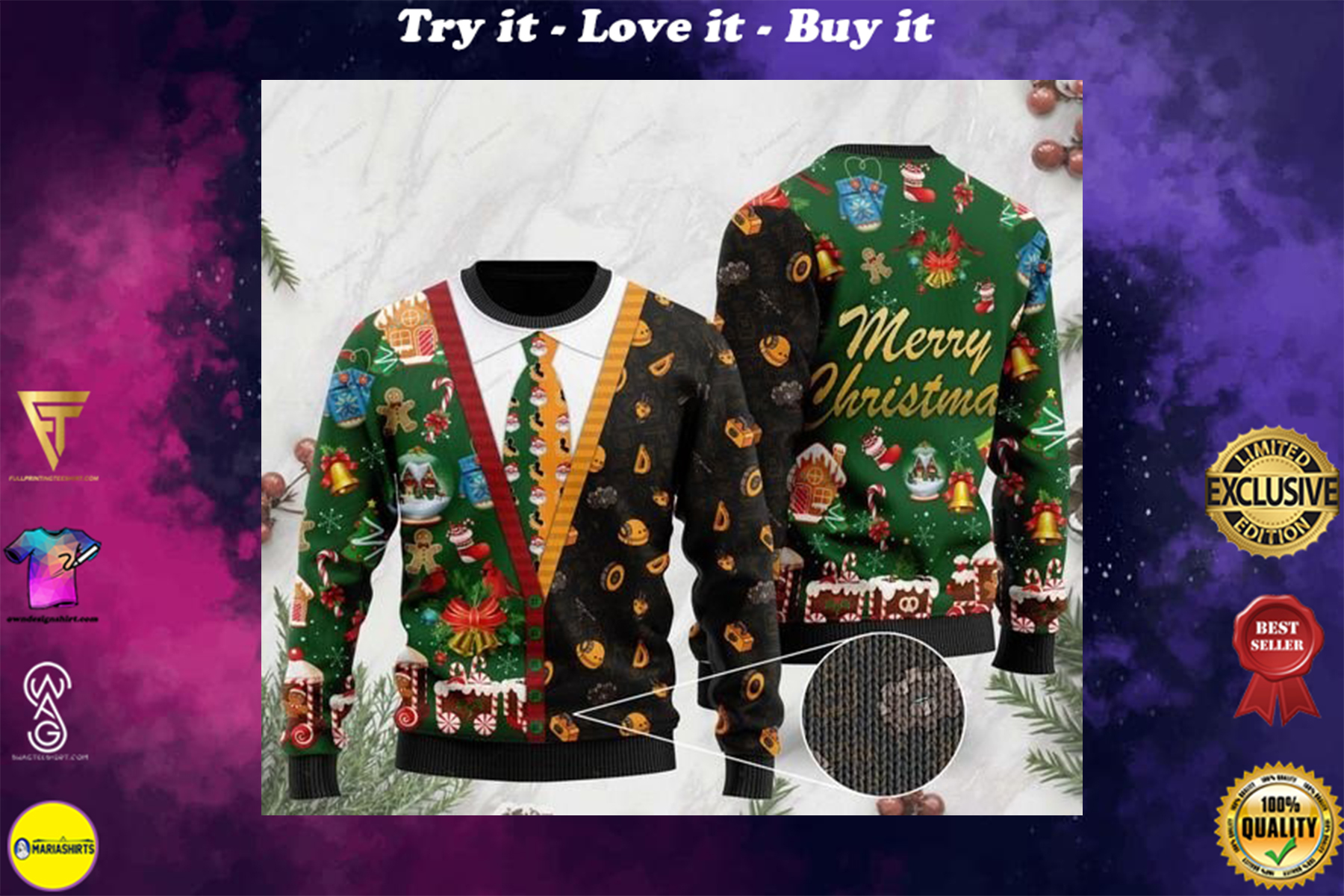 engineer merry christmas full printing ugly sweater
