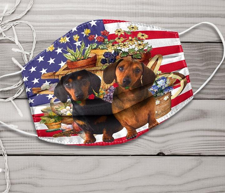 Dachshund american flag and flowers face mask