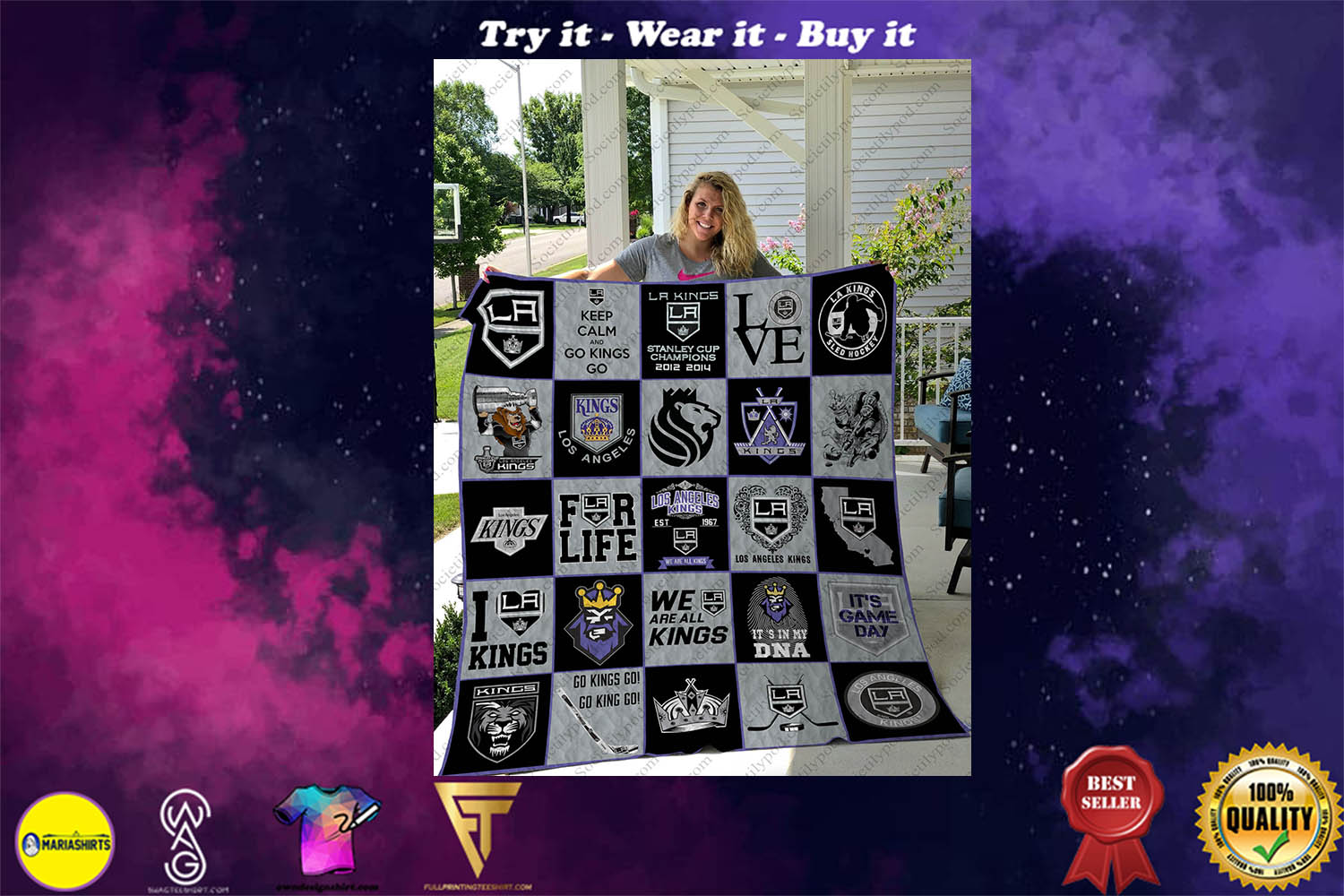[special edition] nhl los angeles kings full printing quilt – maria