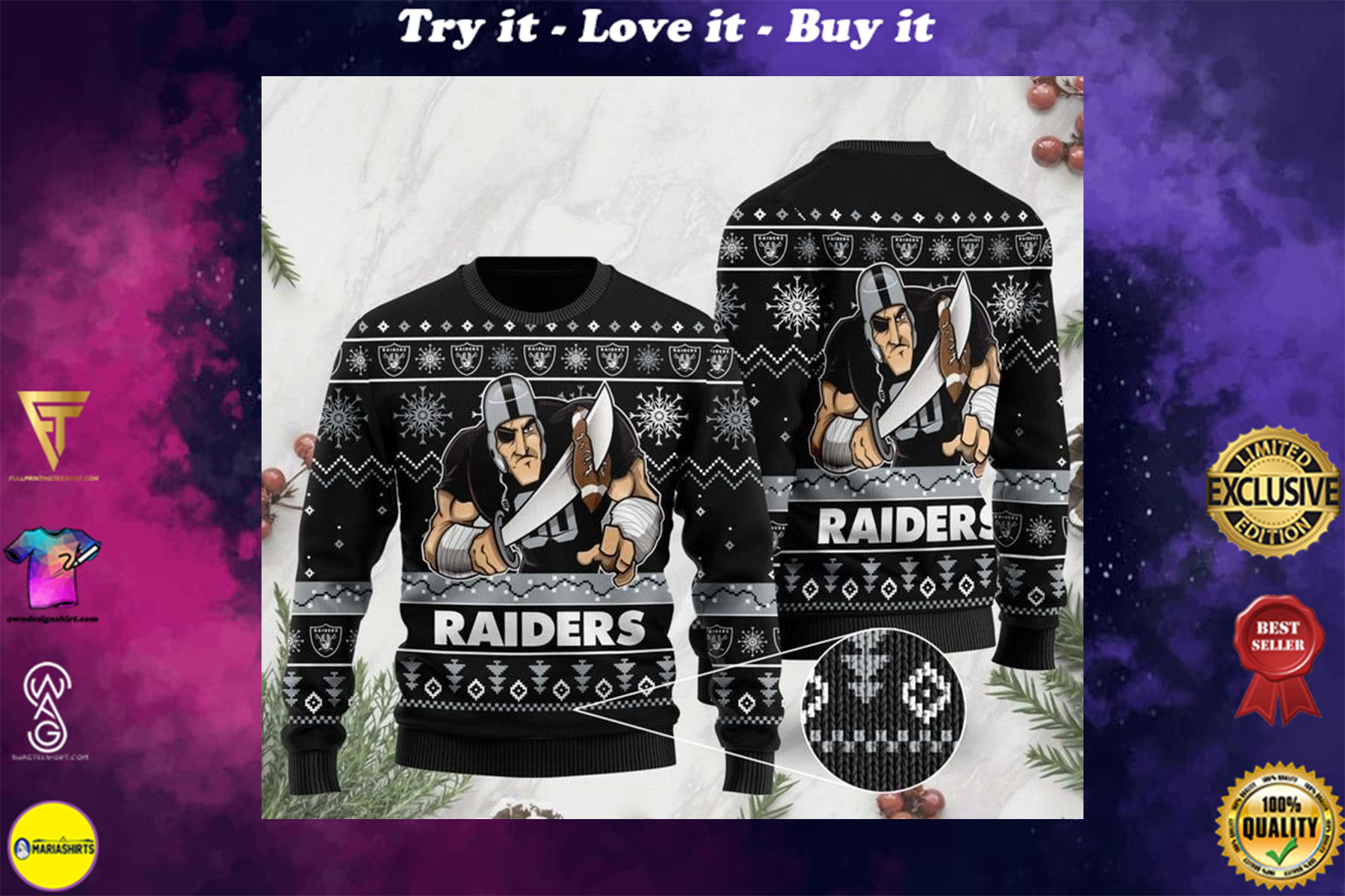 [special edition] the las vegas raiders football team christmas ugly sweater – maria