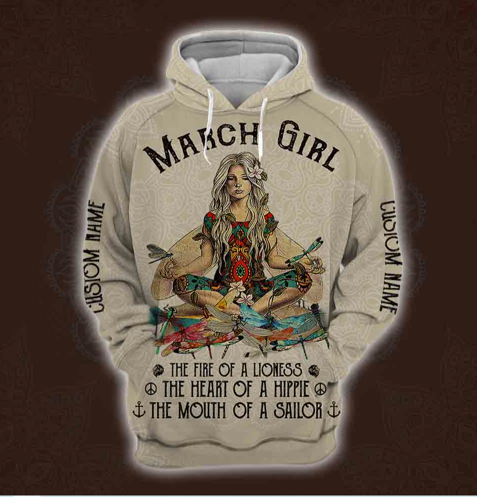 Yoga March Girl he fire of a lioness the heart of a hippie the mouth of a sailor all over printed 3D hoodie – dnstyles