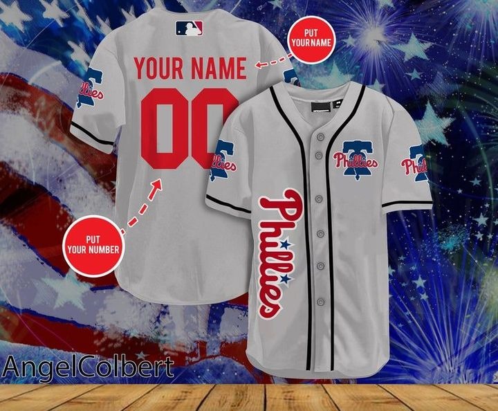 Philadelphia Phillies Personalized Name And Number Baseball Jersey Shirt - Grey