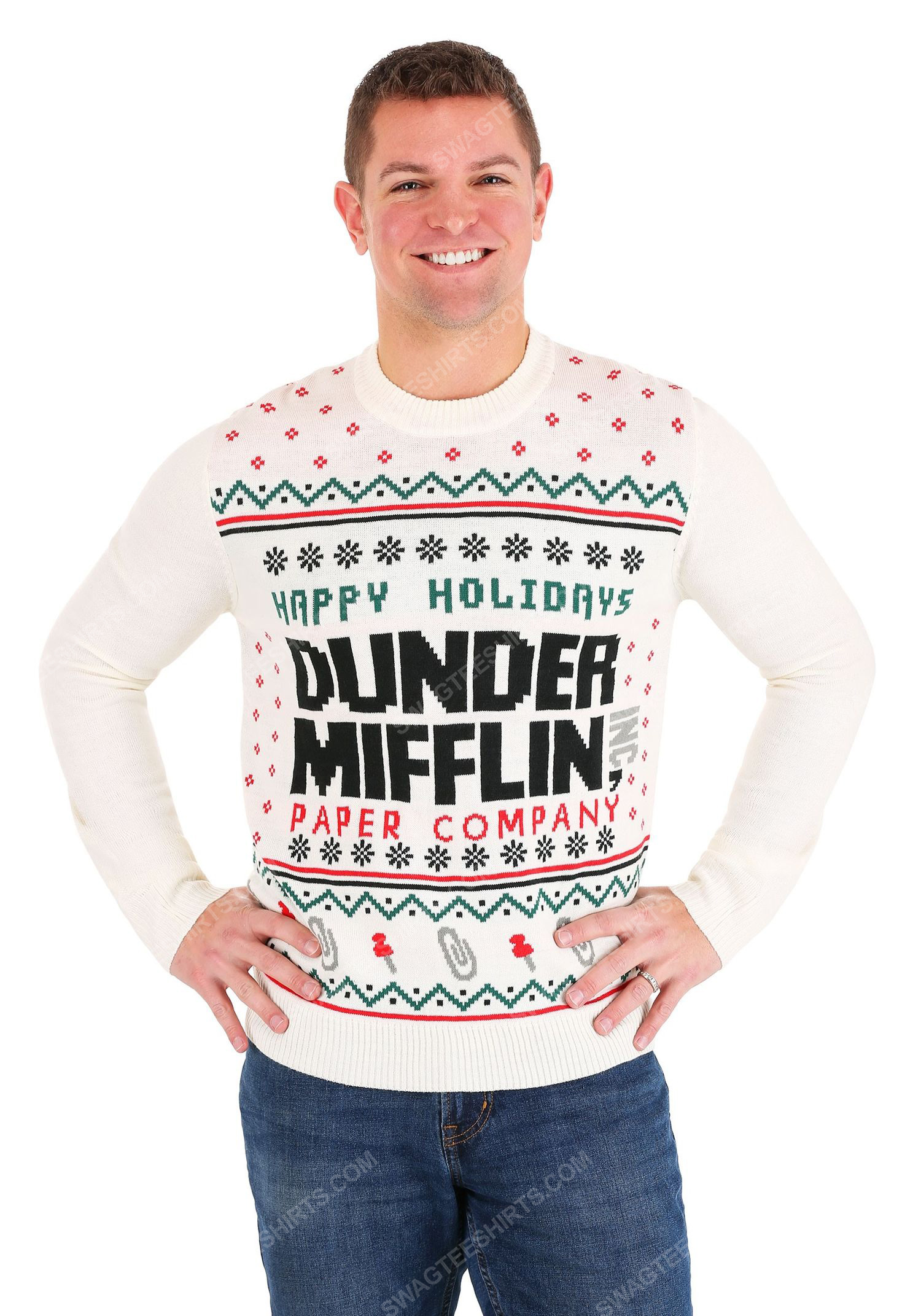 [special edition] The office happy dunder mifflin paper company full print ugly christmas sweater – maria