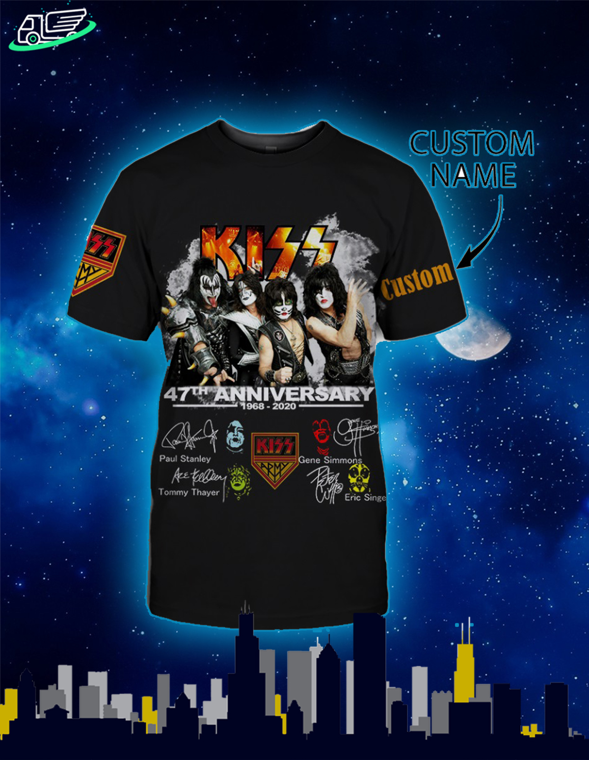 Kiss 47th anniversary personalized custom name 3d shirt