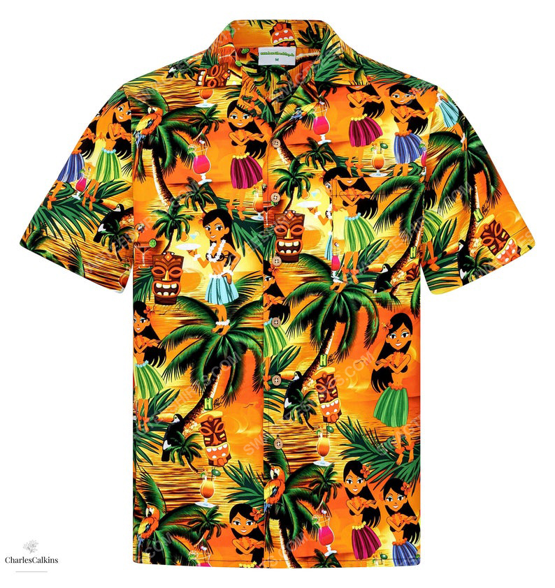 Floral drunken aloha girls hula dance hawaiian shirt 1