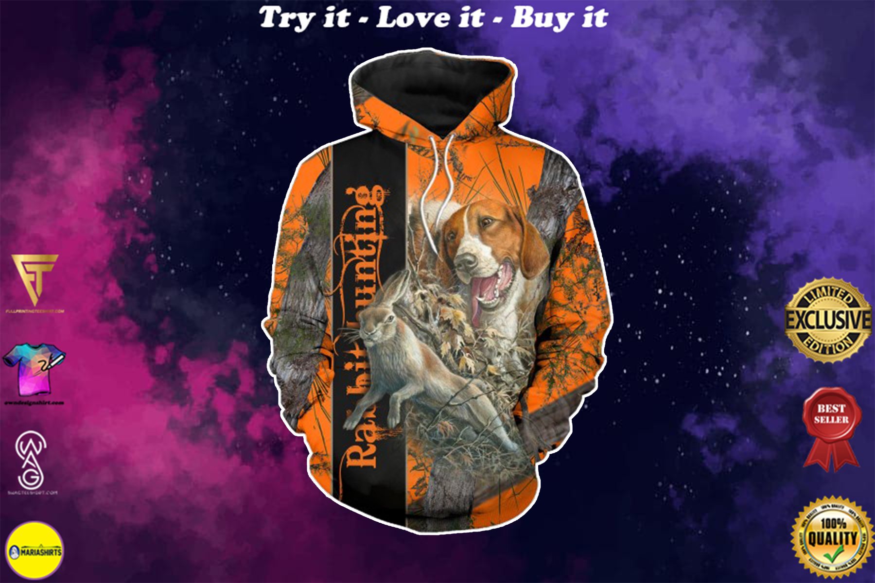 beagle hunting rabbit camo style full over printed shirt