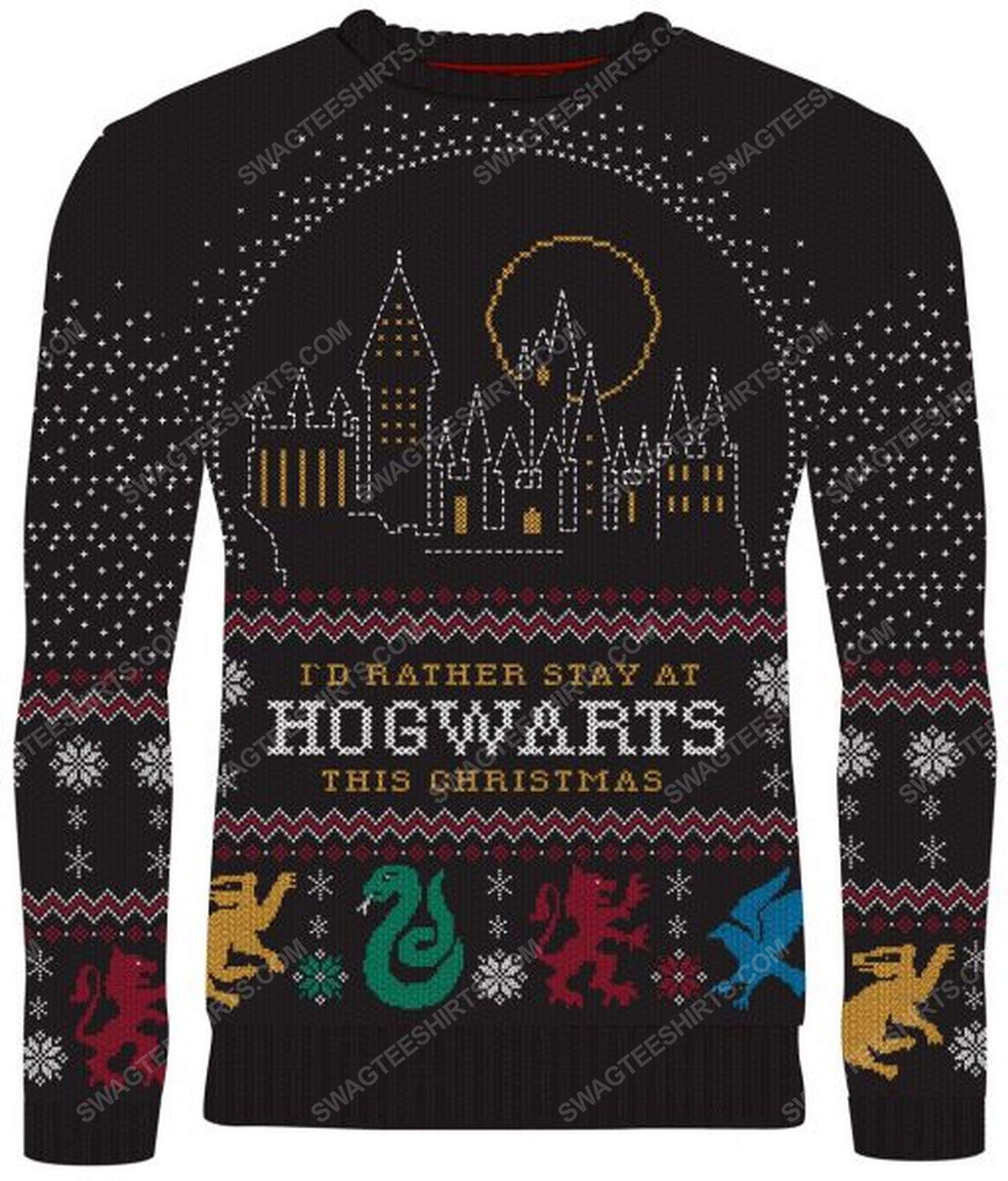 [special edition] Harry potter i’d rather stay at hogwarts this christmas full print ugly christmas sweater – maria