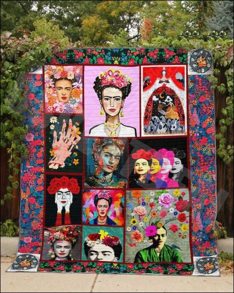 Floral Frida Kahlo quilt