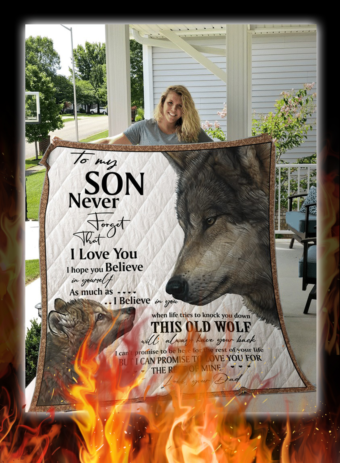 Wolf to my son your dad quilt blanket