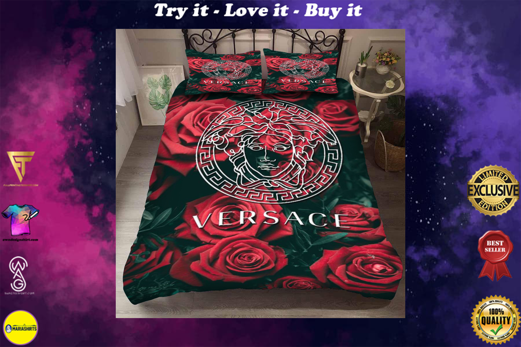 versace symbols and roses bedding set