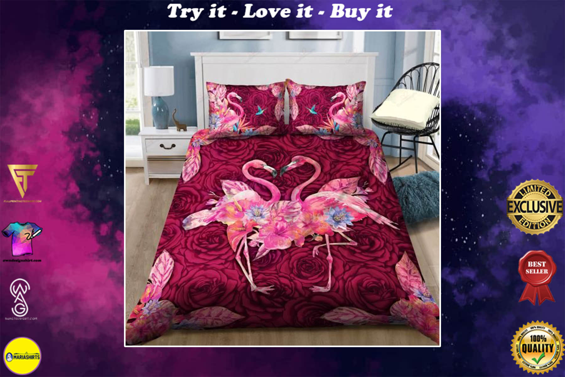 flamingo and roses bedding set
