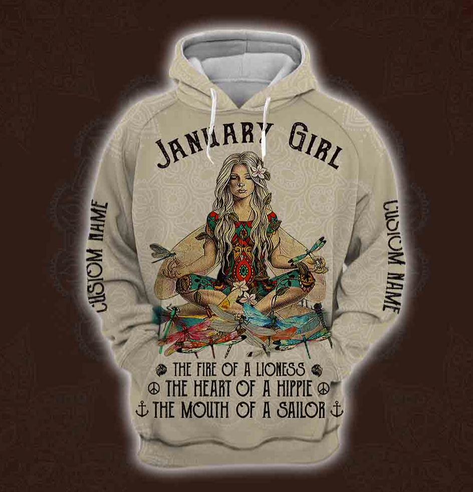 Yoga January Girl he fire of a lioness the heart of a hippie the mouth of a sailor all over printed 3D hoodie – dnstyles