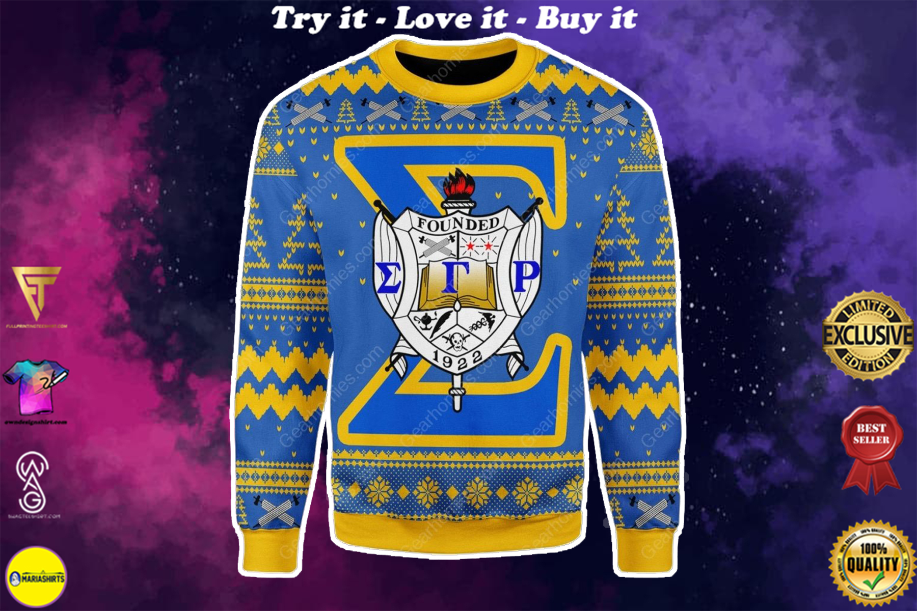 sigma gamma rho 1922 all over printed ugly christmas sweater