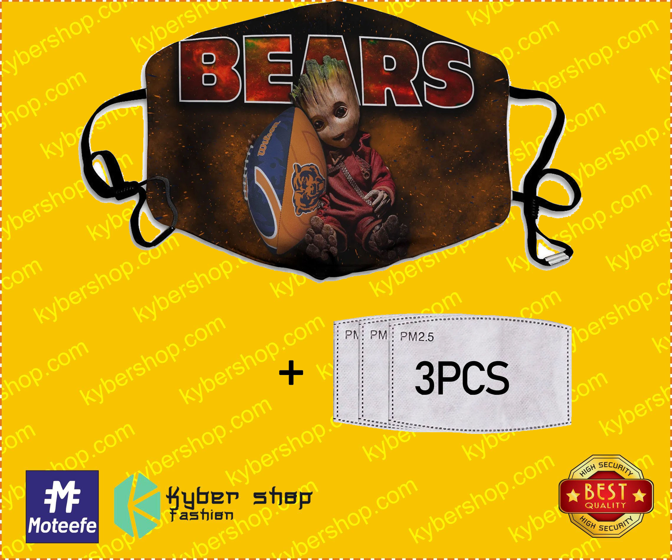 Baby Groot I Love Chicago Bears Face Mask 4