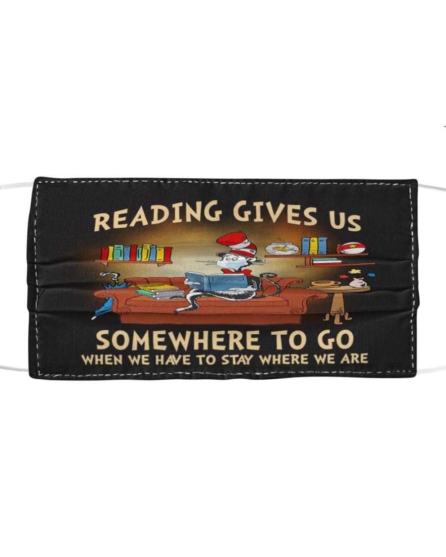 Cat Dr Seuss Reading gives us somewhere to go face mask – BBS