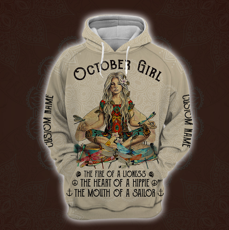 Yoga October Girl he fire of a lioness the heart of a hippie the mouth of a sailor all over printed 3D hoodie