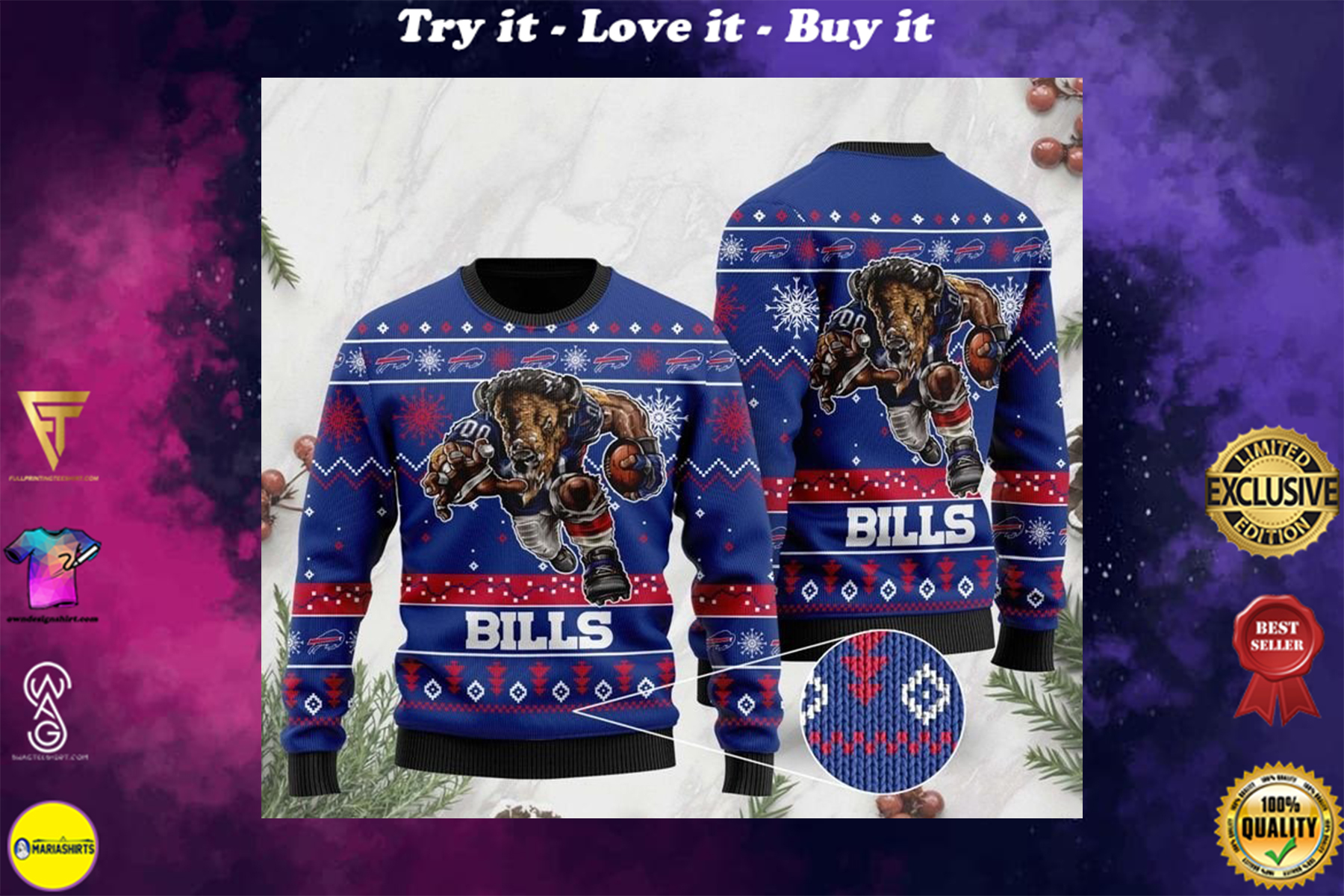 [special edition] the buffalo bills football team christmas ugly sweater – maria