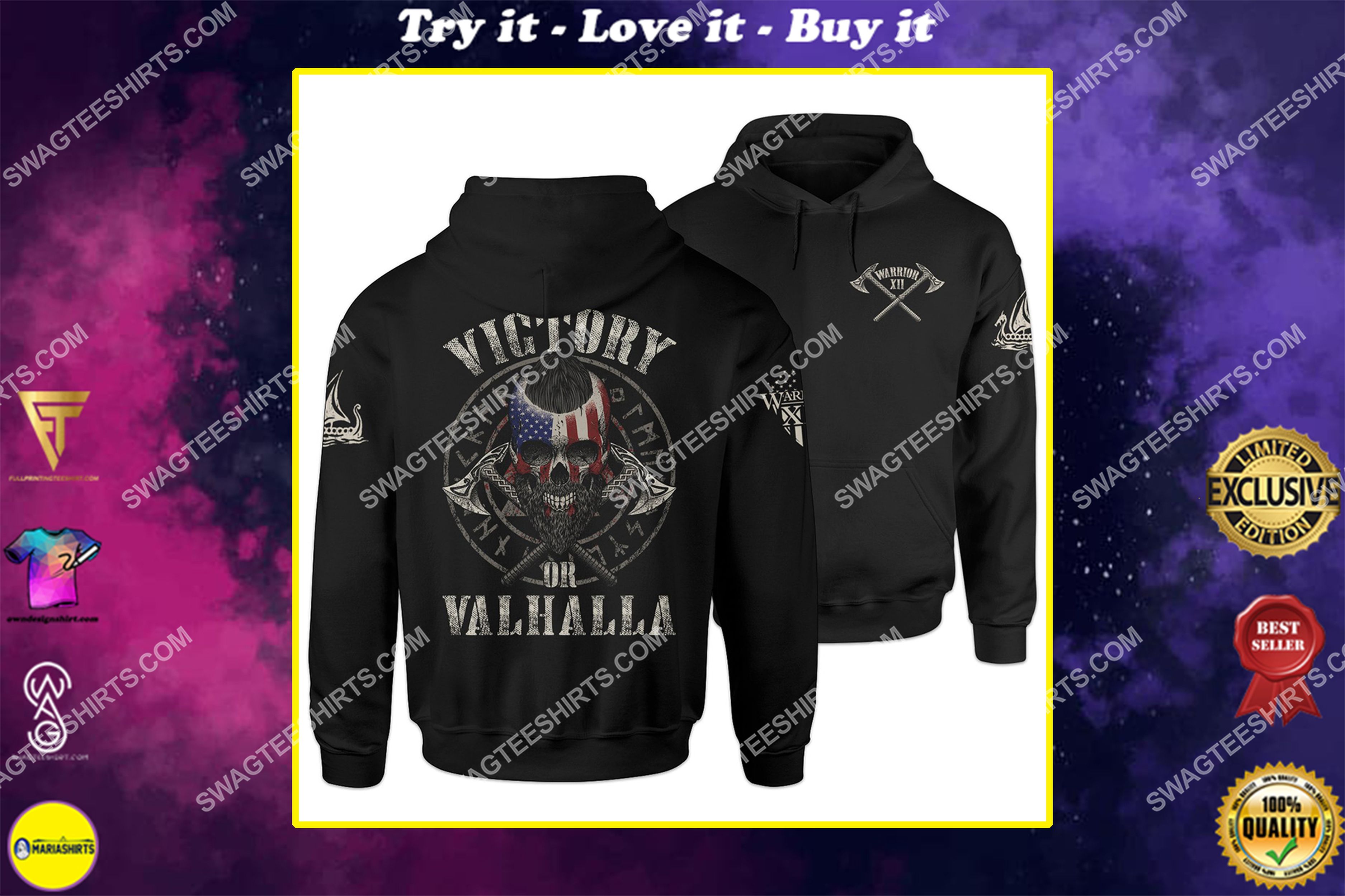 [special edition] victory or valhalla viking skull american flag shirt – maria