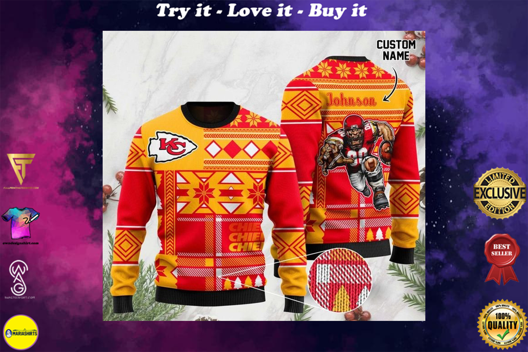 [special edition] custome name kansas city chiefs football team christmas ugly sweater – maria