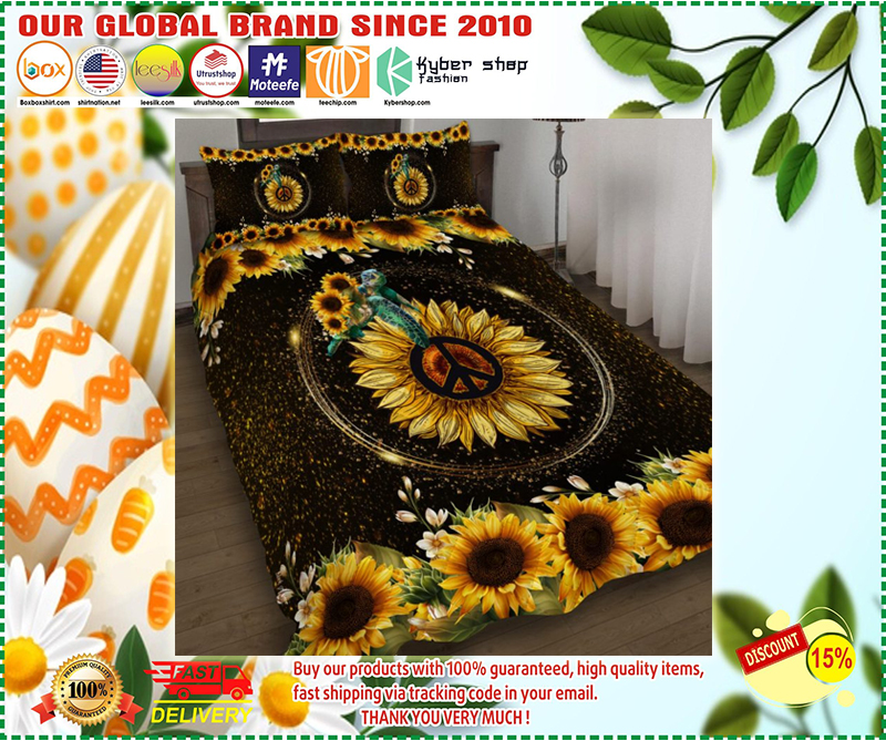 Turtle sunflower hippie bedding set 3