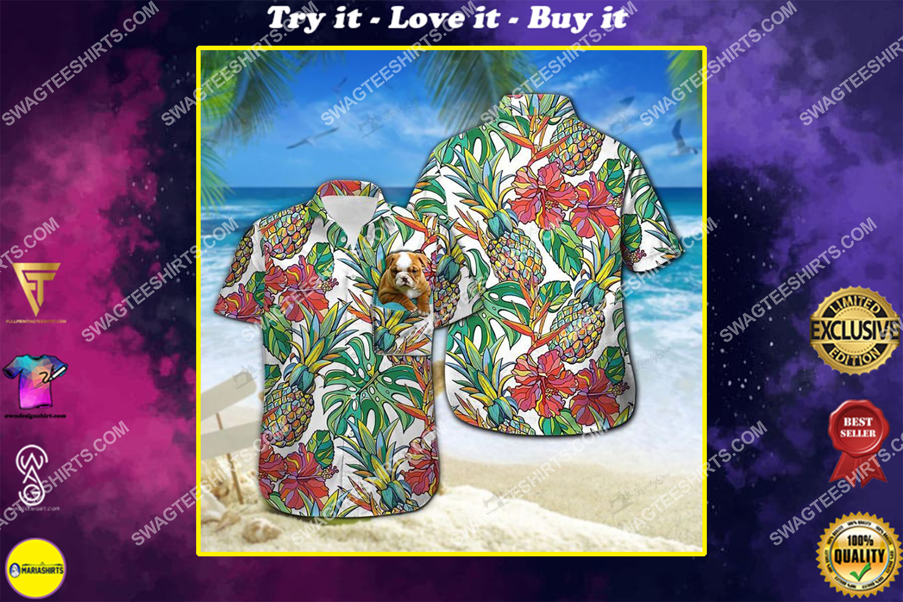 [special edition] Tropical floral bulldog dog lover all over print hawaiian shirt – Maria