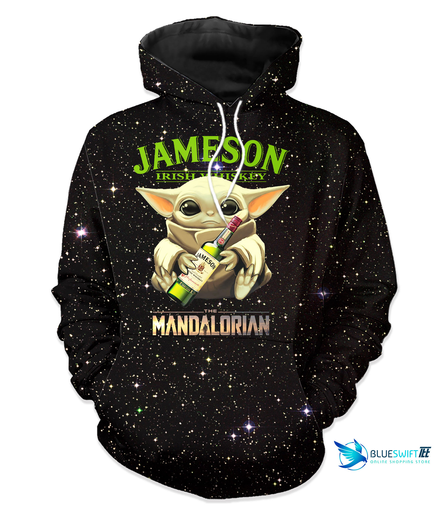 Baby Yoda hug Jameson Irish Whiskey The Mandalorian 3D All Over Printed Hoodie