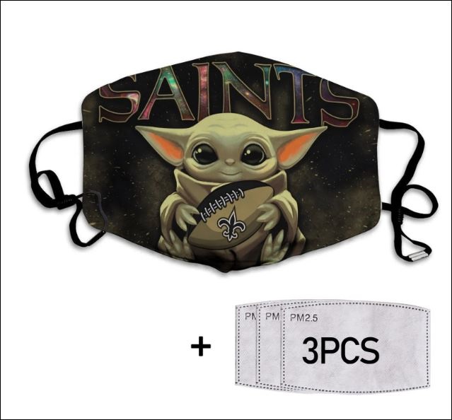 Baby Yoda hug New Orleans Saints face mask