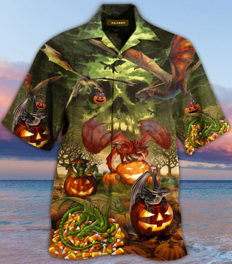 Halloween dragon and pumpkin hawaiian shirt 1