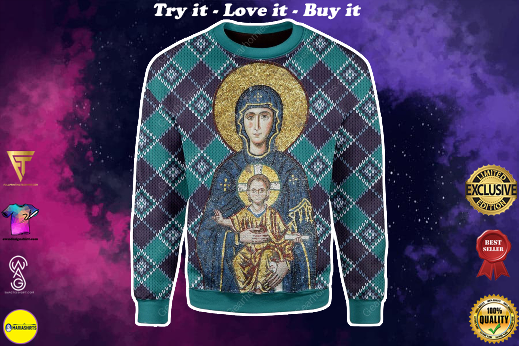 [special edition] Maria and Jesus in eastern orthodox all over printed ugly christmas sweater – maria