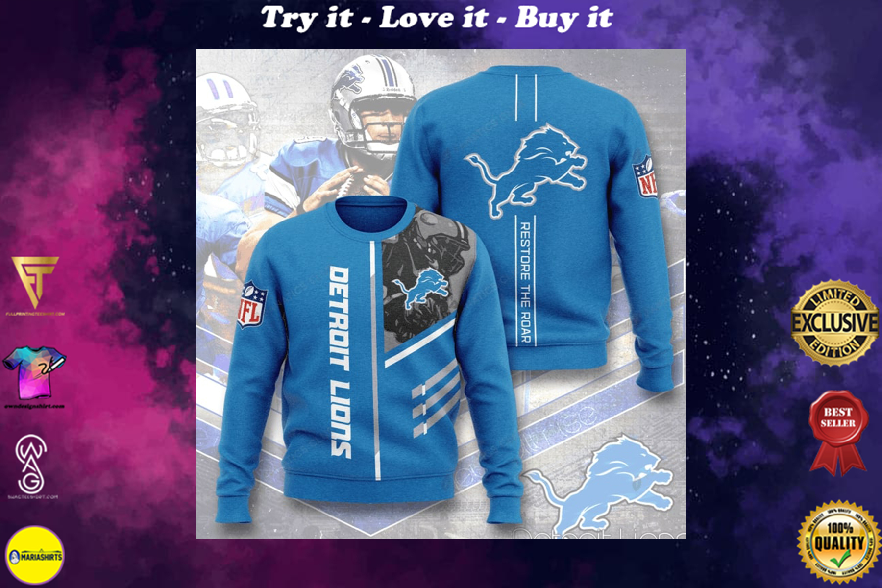 [special edition] national football league detroit lions restore the roar full printing ugly sweater – maria