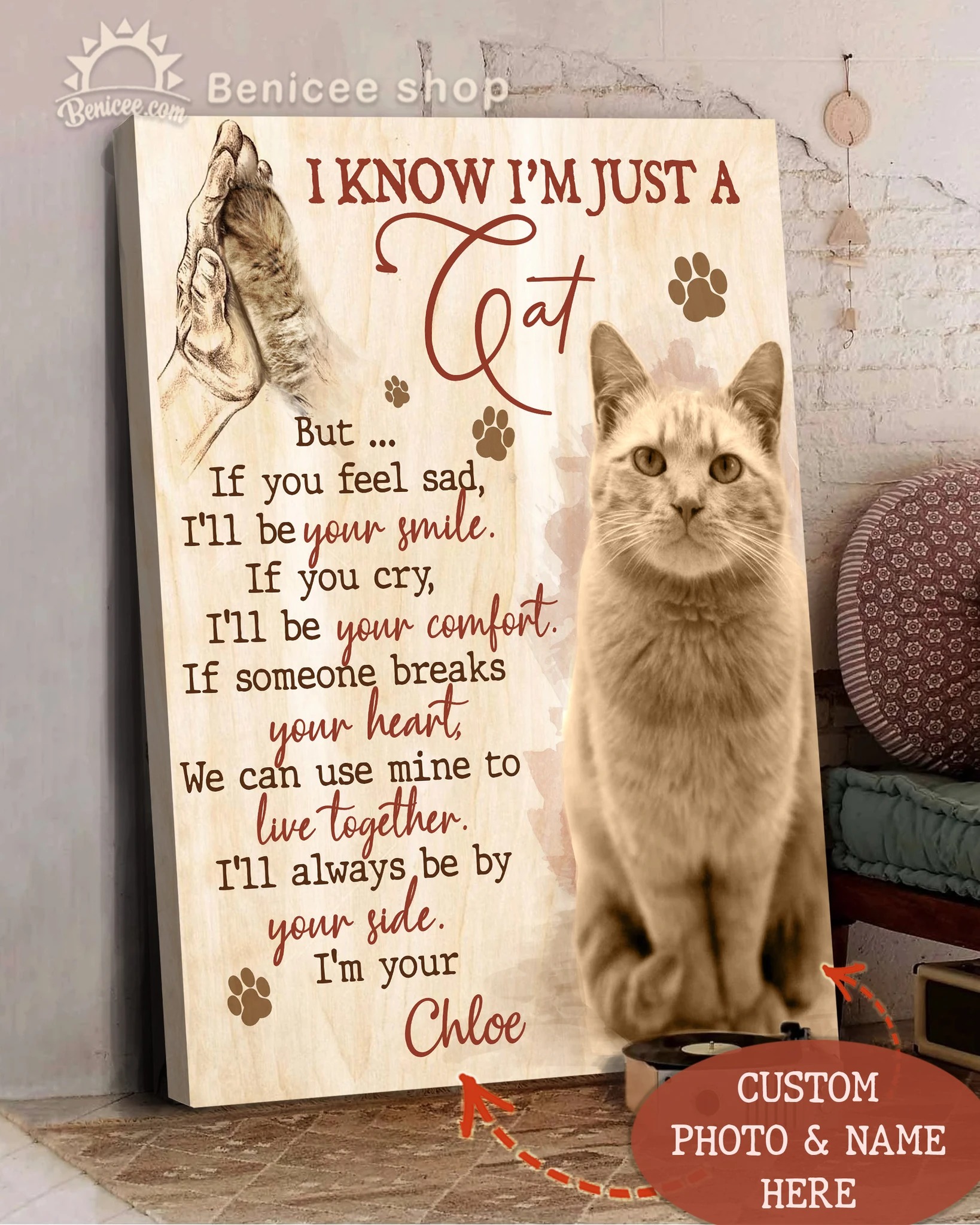 Custom photo and name i know i'm just a cat canvas prints 1