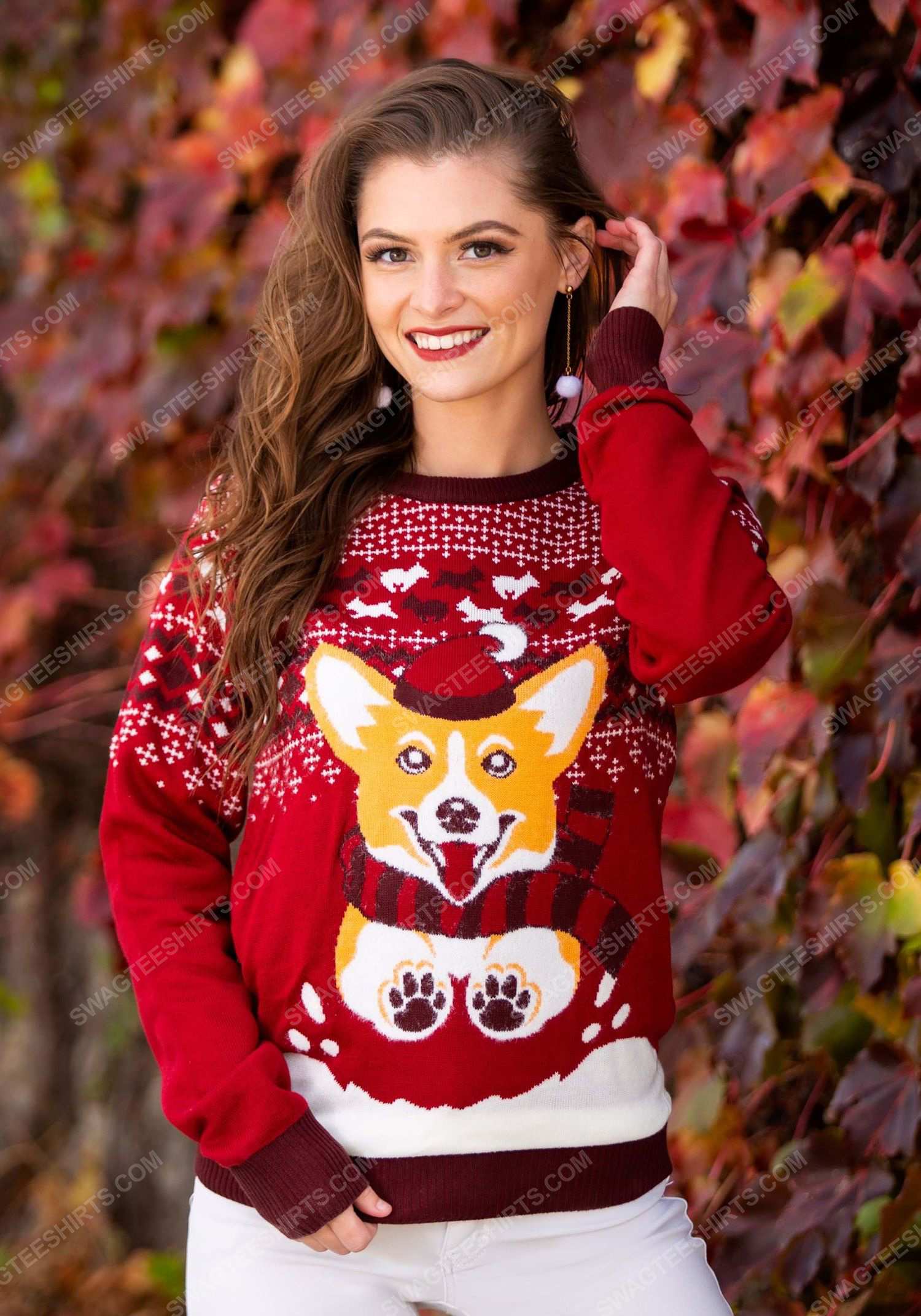 [special edition] Christmas holiday corgi dog full print ugly christmas sweater – maria