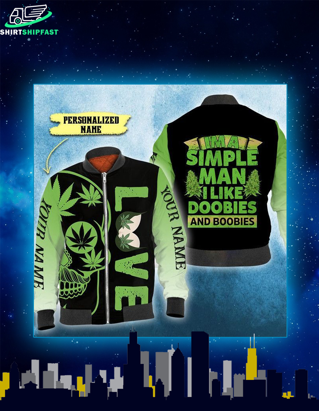 Weed cannabis i'm a simple man like doobies and boobies all over printed bomber