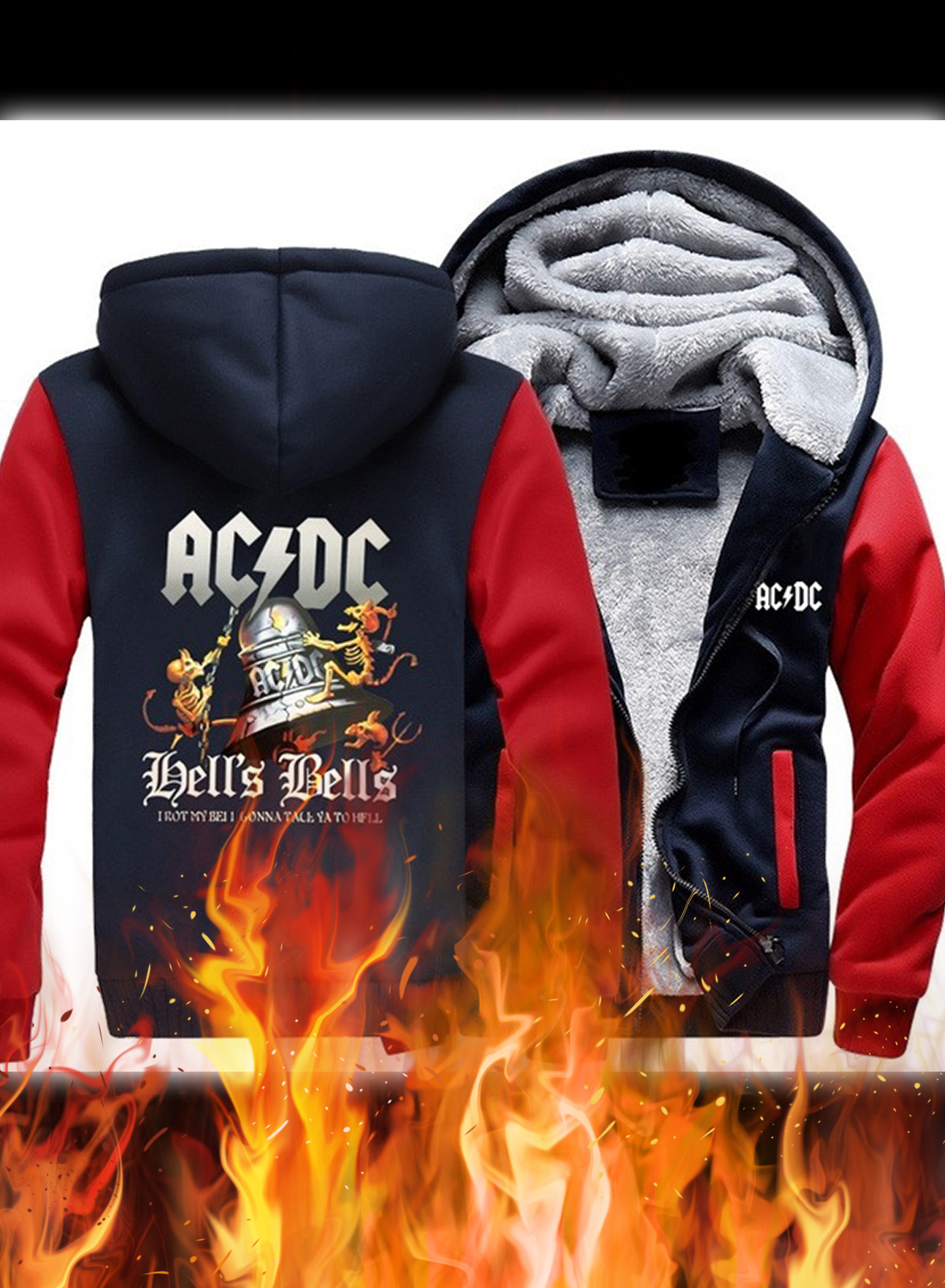 ACDC Bell Skull I Got My Bell Gonna Take Ya To Hell Fleece Hoodie 1