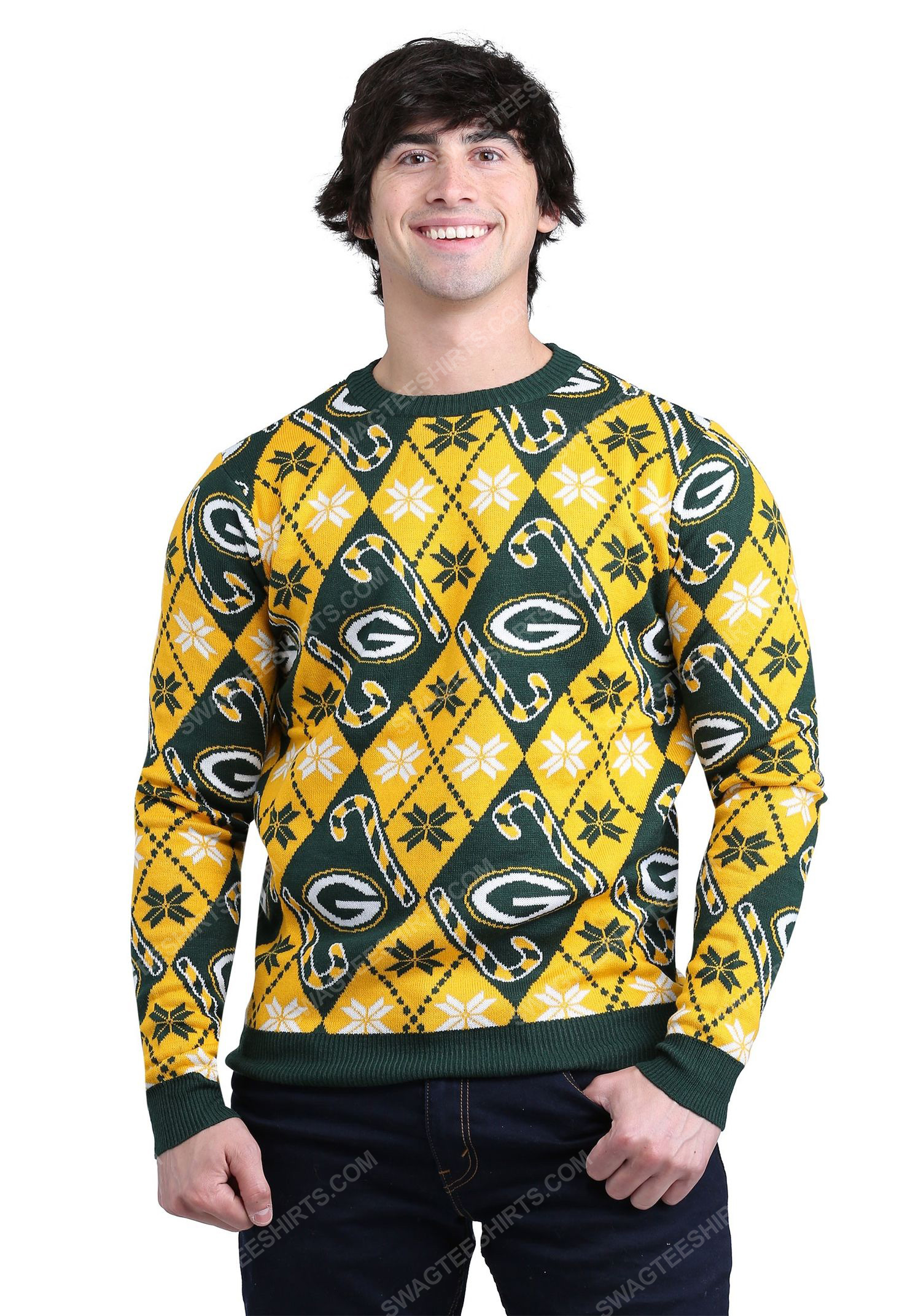 [special edition] Green bay packers candy cane full print ugly christmas sweater – maria