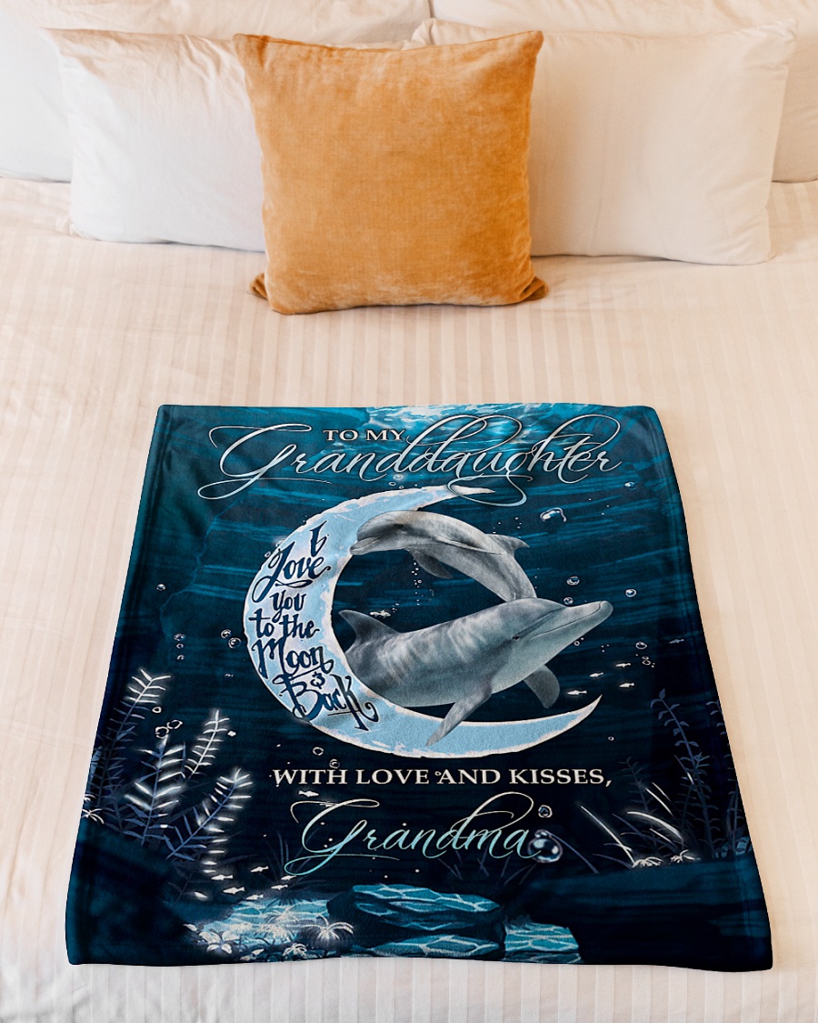 Dolphin To My Granddaughter I Love You To The Moon And Back Blanket-4