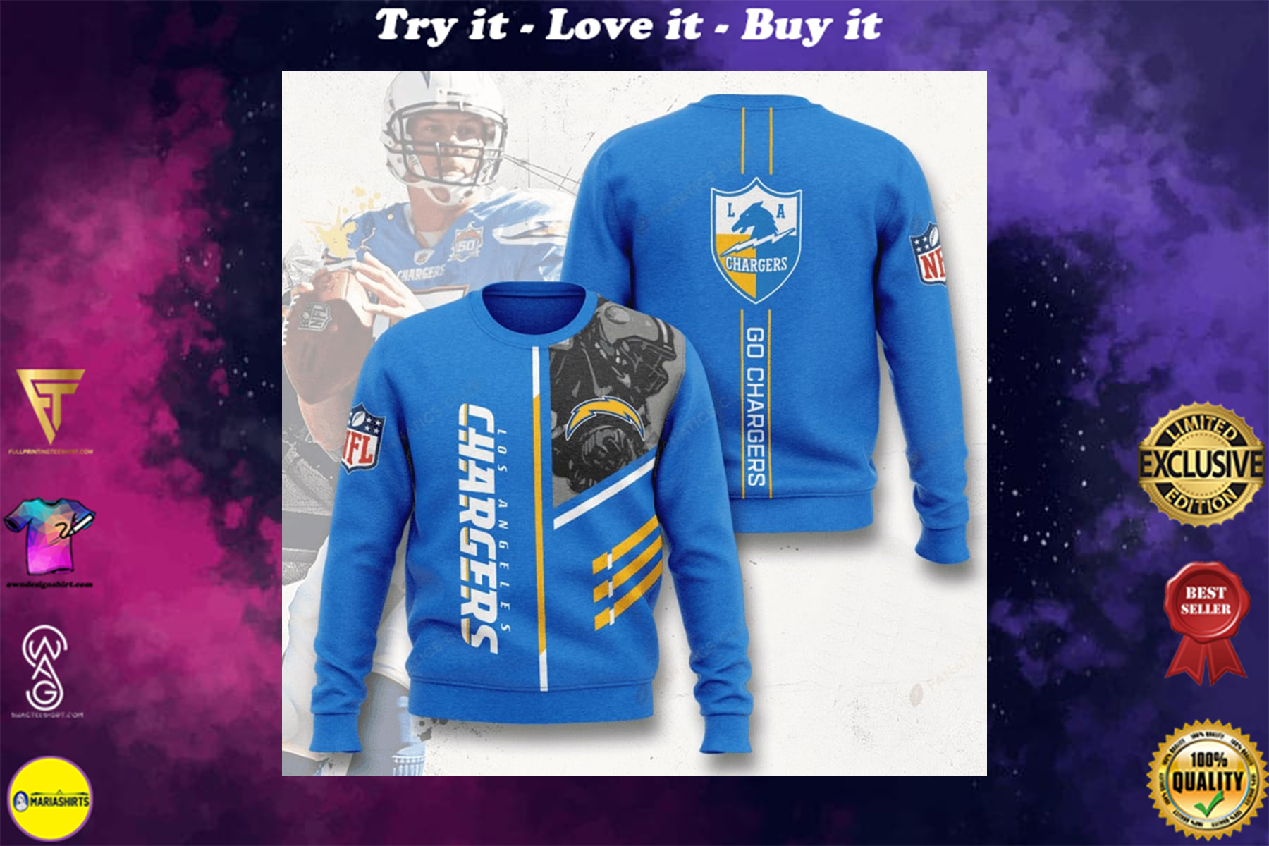[special edition] los angeles chargers go chargers full printing ugly sweater – maria