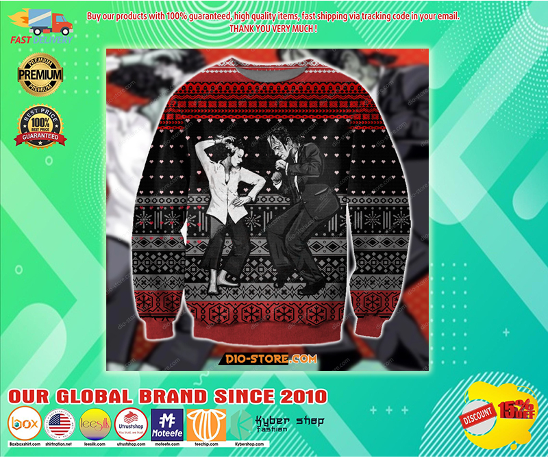 Frankenstein pulp fiction dance ugly christmas sweater 1