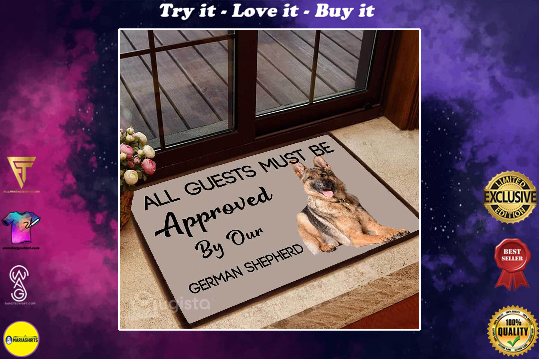 [special edition] all guests must be approved by our german shepherd lying down doormat – maria